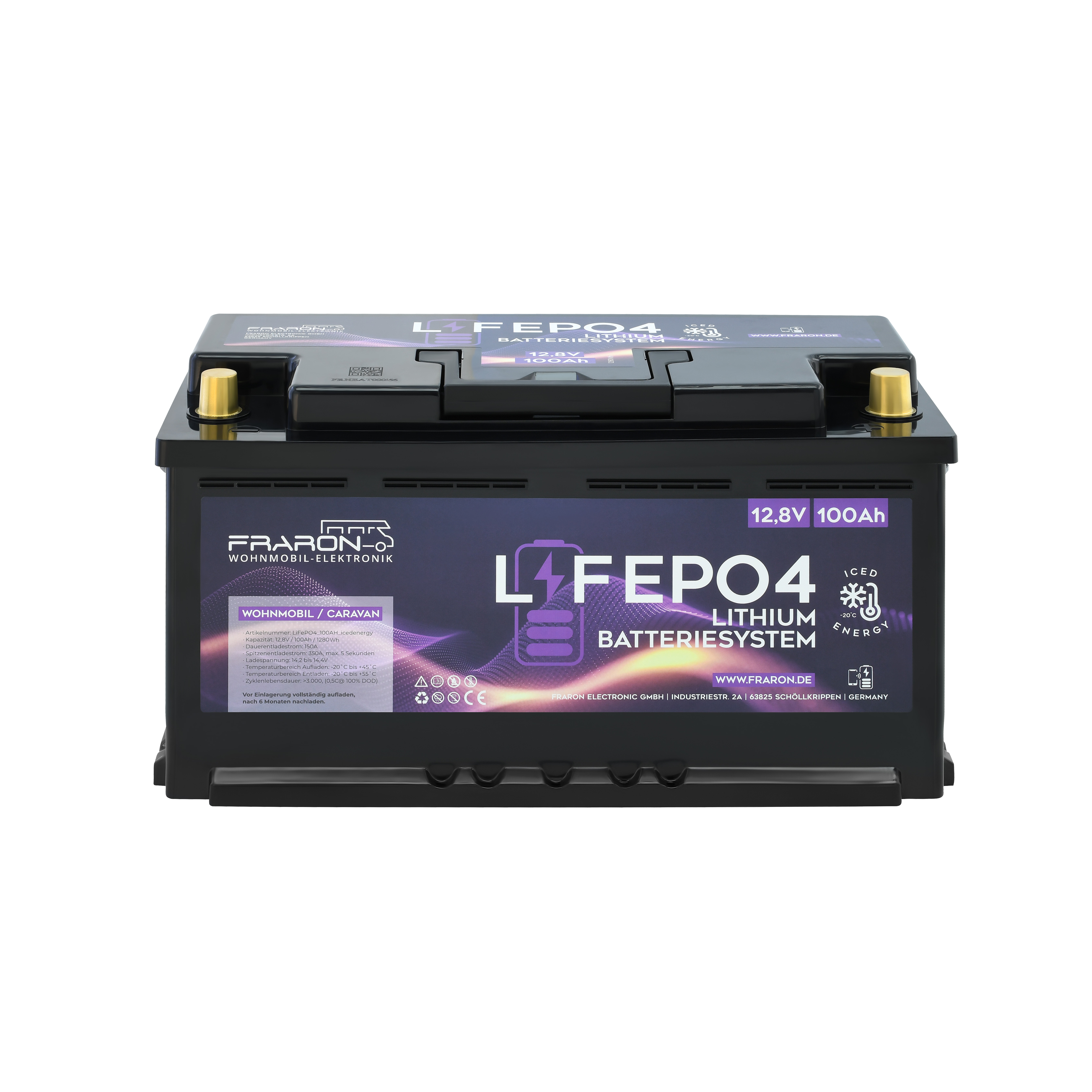 100AH Lithium Batterie 12V / 1,28KWh LiFePo4 Iced Energy mit integriertem  Batteriemanagement + App + Heizung